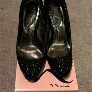 Nina Black Sequin Heels